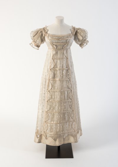 Cream silk gauze Madras lace frock with silk satin detail, 1817 by Unbekannt Unbekannt